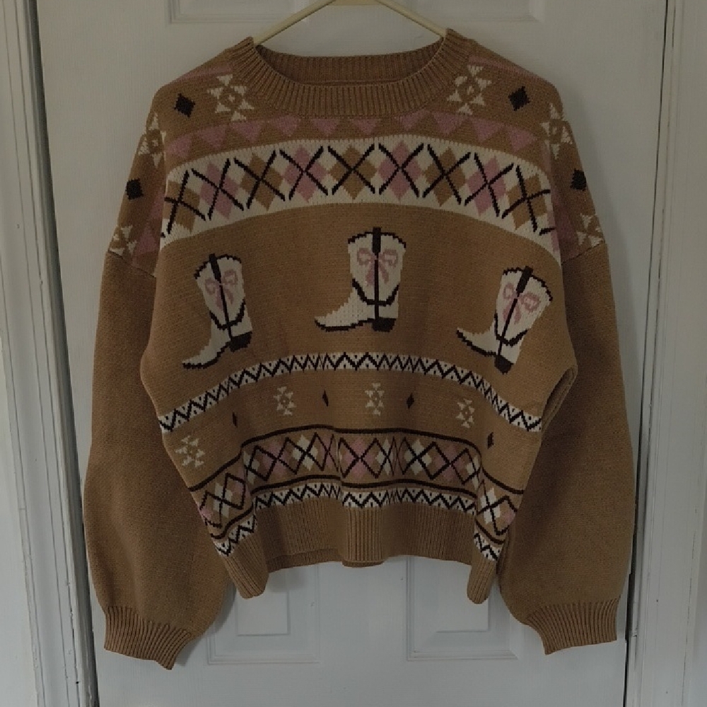 Gilli Tan and Pink Knit Sweater